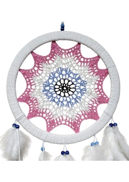 Pembe Nazar Motifli Kuş Tüylü Duvar Süsü