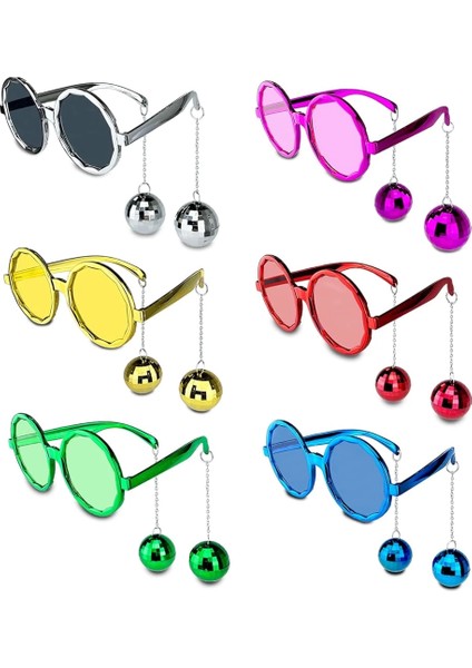 Sallanan Disko Top Küpeli Gözlük Retro Hawaii 5 Renk 6 Adet - Lisinya