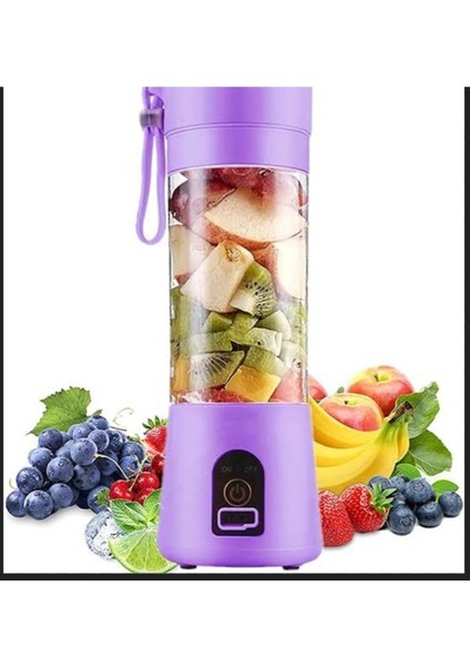 Mor Pembe Şarjlı Mobil Blender, Smoothie ve Mikshake Için Harika Karıştırıcı