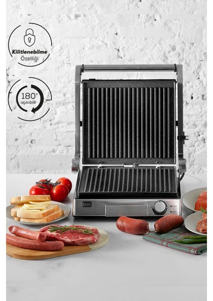 Paslanmaz Çelik Izgara ve Tost Makinesi 2000W Gri fiyatları