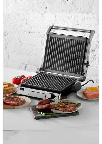 Paslanmaz Çelik Izgara ve Tost Makinesi 2000W Gri modelleri
