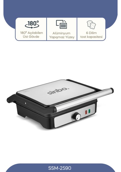 Inox Izgara ve Tost Makinesi 2000W, Gri, Pratik ve Şık Tasarım