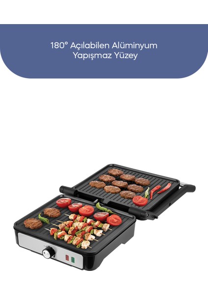 Inox Izgara ve Tost Makinesi 2000W, Gri, Pratik ve Şık Tasarım fiyatları