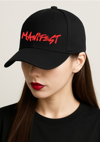 Manifest Grup Manifest Kırmızı Tasarımlı Siyah Şapka