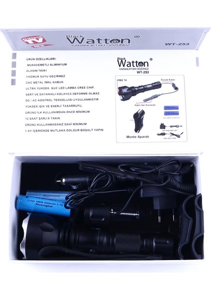 Orjinal 600 Lümen Tx6 Şarjlı Özel Avcı Feneri WT-253 - Lisinya modelleri