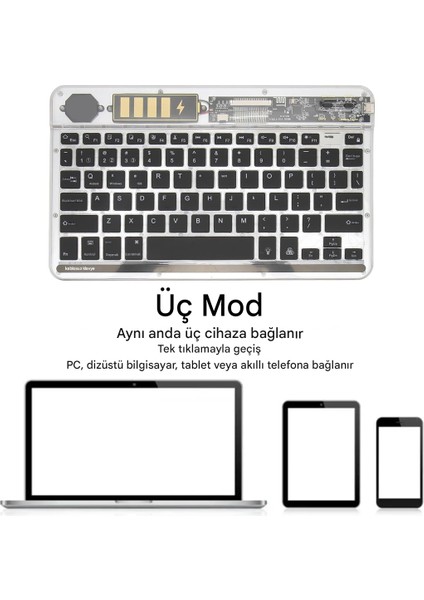 Tablet ve Telefonlar Için 7 Renk Rgb LED Işıklı Kablosuz Bluetooth Klavye Şeffaf Ingilizce Q Klavye modelleri