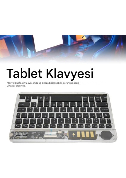 Tablet ve Telefonlar Için 7 Renk Rgb LED Işıklı Kablosuz Bluetooth Klavye Şeffaf Ingilizce Q Klavye fırsatları