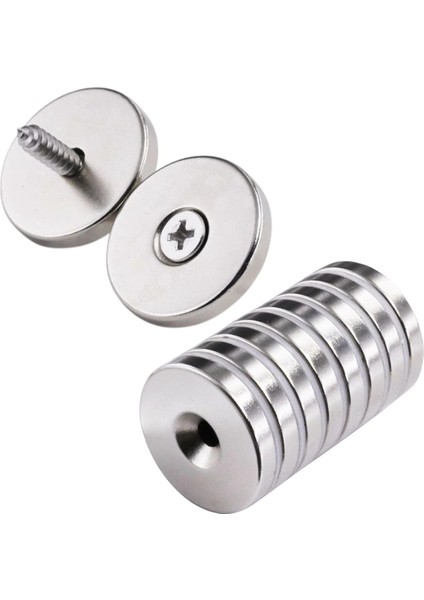 2 Adet 25X10/5X5,5 mm Neodyum Mıknatıs Havşa Delikli Magnet Vida Atılabilir N35 Nikel Paslanmaz ( Lisinya )