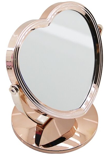 Kalp Model 7 Inç= Çap:17.5cm Makyaj Aynası Çift Taraflı Bronz - Gümüş Pls.çerçeve Sabit Ayak (4989)