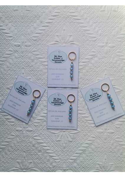 100 Adet Kişiye Özel Ilk Dişim Çıktı,diş Mevlidi, Diş Buğdayı Dağıtmalık Mavi Anahtarlık Hediyelik