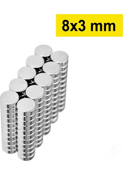 10 Adet 8X3MM Yuvarlak Neodyum Mıknatıs Güçlü Nikel Kaplamalı Kaliteli Dayanıklı Magnet ( Lisinya )
