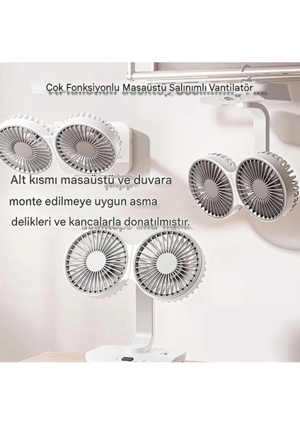Masaüstü Dijital Ekranlı Çift Fanlı LED Işıklı Soğutucu Fan Ev Ofis Şarjlı Vantilatör - Lisinya modelleri