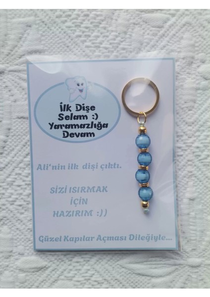 24 Adet Kişiye Özel Ilk Dişim Çıktı,diş Mevlidi, Diş Buğdayı Dağıtmalık Mavi Anahtarlık Hediyelik indirimleri