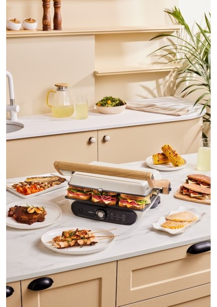 Şık Ahşap Görünüm 6 Dilim 2400W Izgara ve Tost Makinesi fiyatları