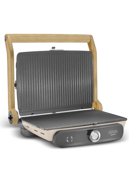 Şık Ahşap Görünüm 6 Dilim 2400W Izgara ve Tost Makinesi