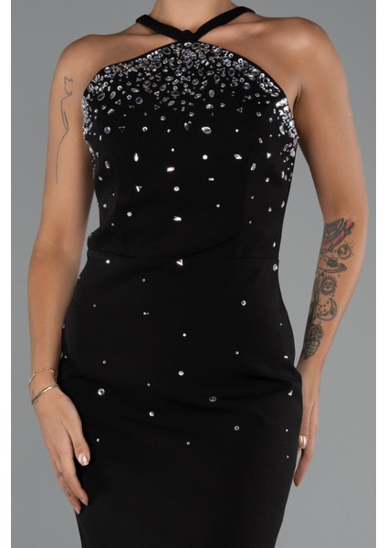 Halter Yaka Kısa Taşlı Davet Elbisesi ABK2444 modelleri