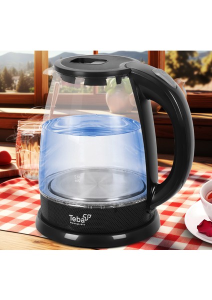 Şeffaf Cam Kettle, Işıklı, Modern ve Şık Tasarım, Kahverengi Renkli, Kolay Kullanım
