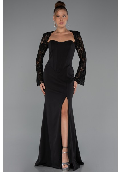 Dantelli Uzun Kol Bacak Dekolteli Abiye ABU5322