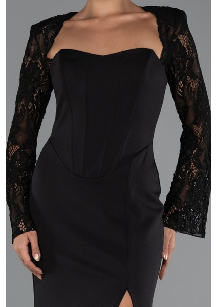 Dantelli Uzun Kol Bacak Dekolteli Abiye ABU5322 modelleri