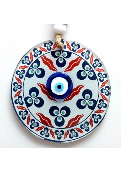 Üç Damla Desenli Nazar Boncuklu Füzyon Cam Duvar Süsü