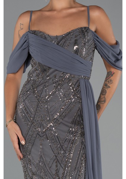 Omuz Dekolteli Yırtmaçlı Uzun Boncuklu Abiye ABU5316 modelleri