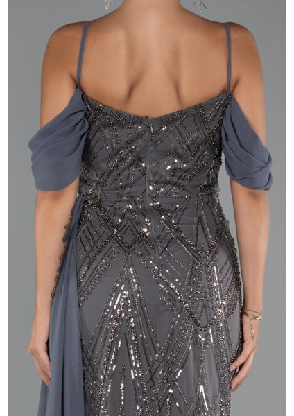 Omuz Dekolteli Yırtmaçlı Uzun Boncuklu Abiye ABU5316 fırsatları