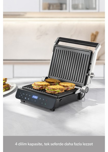 Cam Yüzeyli, 5 Programlı, Döküm Plakalı, Ledli Konuşan Tost ve Izgara Makinesi modelleri