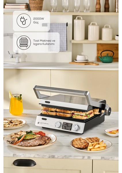 6 Dilim Kapasiteli Çelik Izgara ve Tost Makinesi 2000 W, Sağlıklı ve Pratik Kullanım