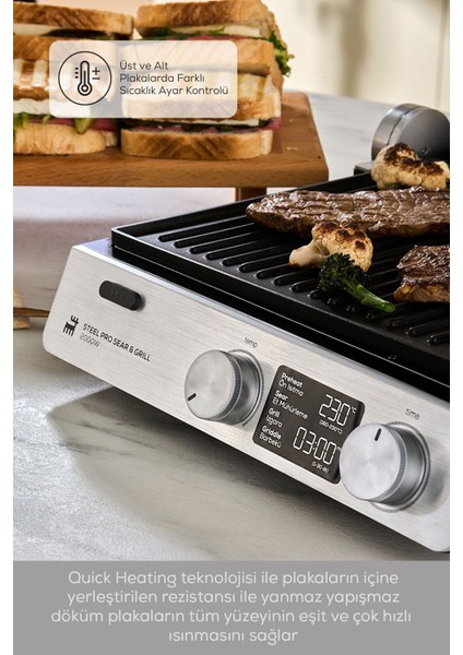 6 Dilim Kapasiteli Çelik Izgara ve Tost Makinesi 2000 W, Sağlıklı ve Pratik Kullanım modelleri