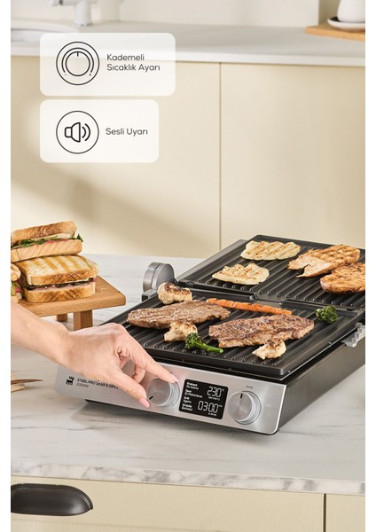 6 Dilim Kapasiteli Çelik Izgara ve Tost Makinesi 2000 W, Sağlıklı ve Pratik Kullanım fırsatları