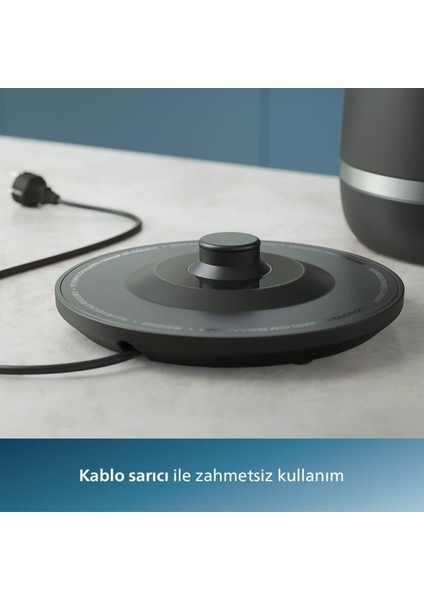 Şık Siyah Su Isıtıcı, Çelik Iç Gövde, Dokunmatik Kontrol, 7000 Serisi