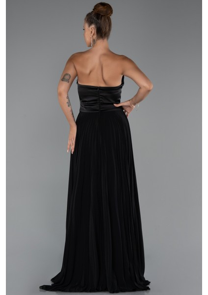 Saten Straplez Yaka Uzun Şifon Abiye ABU5321 fiyatları