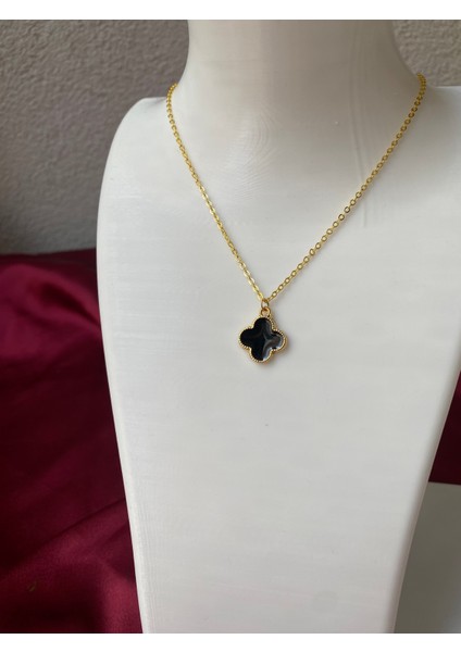 Kararmaz Çelik Siyah Yonca Gold Kolye