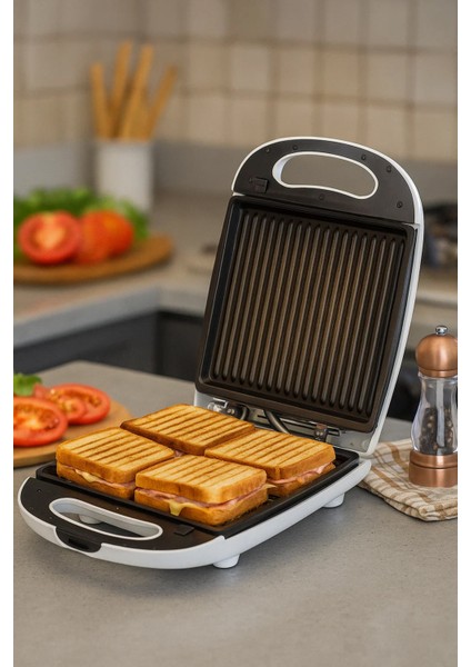 1000W Beyaz Tost Makinesi, Pratik ve Şık Tasarım