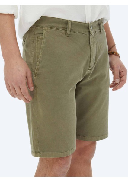 Haki Dokuma Slim Fit Casual Pamuk Karışımlı Bermuda