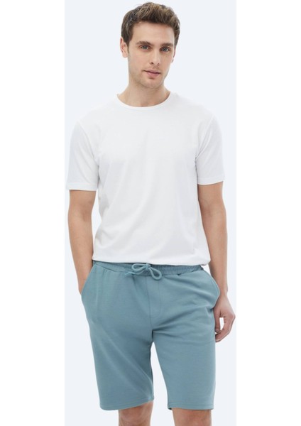 Beyaz Bisiklet Yaka Pamuk Karışımlı T-Shirt