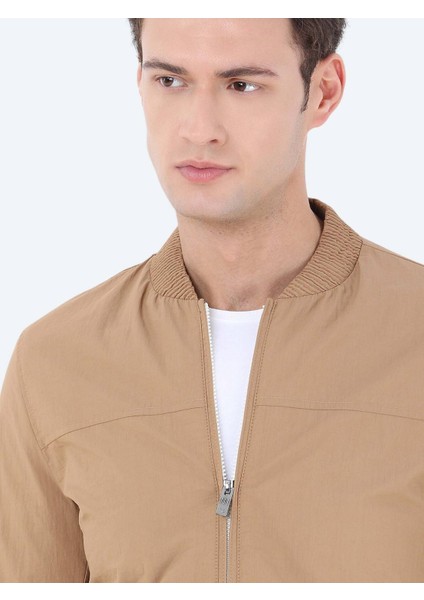 Deve Tüyü Regular Fit Dik Yaka Casual Dokuma Mont