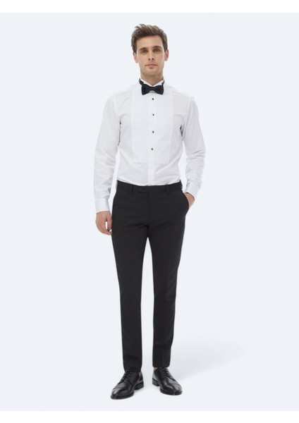 Beyaz Düz Slim Fit Duble Manşet Ata Yaka Smokin Gömlek