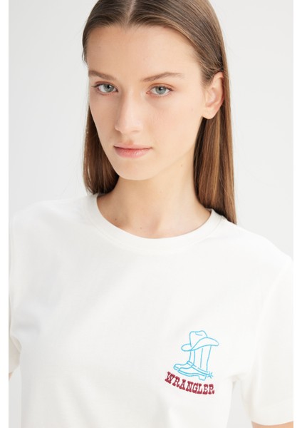 %100 Pamuk Regular Fit Normal Kesim Bisiklet Yaka Baskılı Beyaz Tişört fırsatları