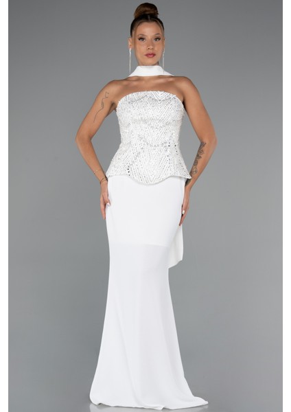 Pullu Straplez Peplum Kesim Uzun Abiye Elbise ABU5320