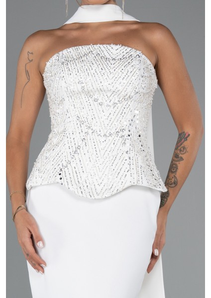 Pullu Straplez Peplum Kesim Uzun Abiye Elbise ABU5320 modelleri