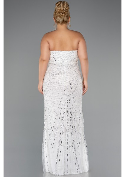 Straplez Boncuk Işlemeli Şallı Büyük Beden Uzun Abiye ABU5328 fırsatları