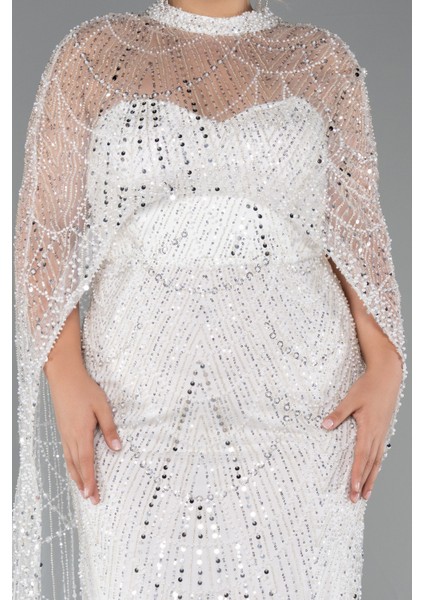 Straplez Boncuk Işlemeli Şallı Büyük Beden Uzun Abiye ABU5328 indirimleri