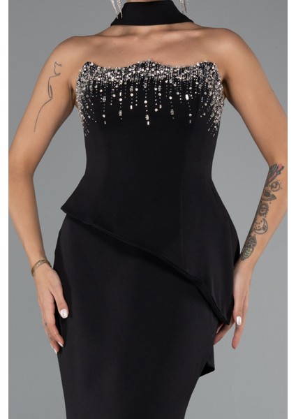 Taşlı Straplez Yaka Peplum Kesim Uzun Abiye ABU5329 modelleri