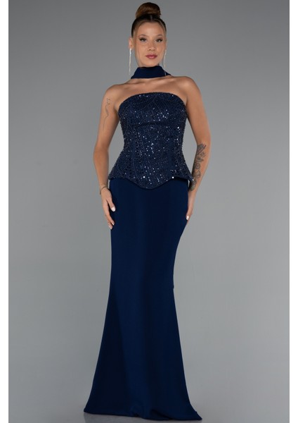 Pullu Straplez Peplum Kesim Uzun Abiye Elbise ABU5320