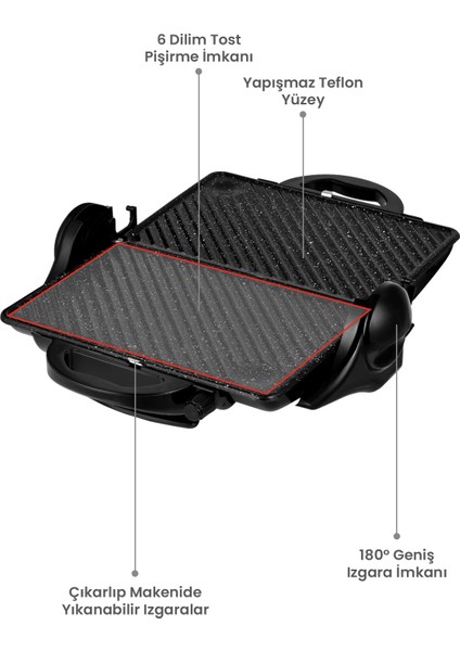 Çift Taraflı 180° Açılır 1800W Tost ve Izgara Makinesi, Pratik Kullanım Sağlar modelleri