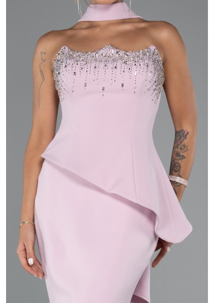 Taşlı Straplez Yaka Peplum Kesim Uzun Abiye ABU5329 modelleri