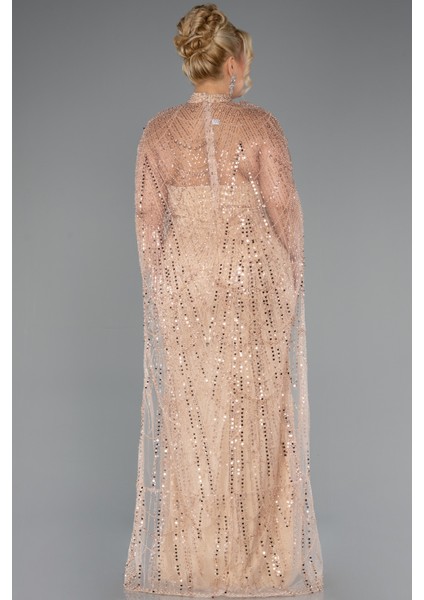 Straplez Boncuk Işlemeli Şallı Büyük Beden Uzun Abiye ABU5328 modelleri