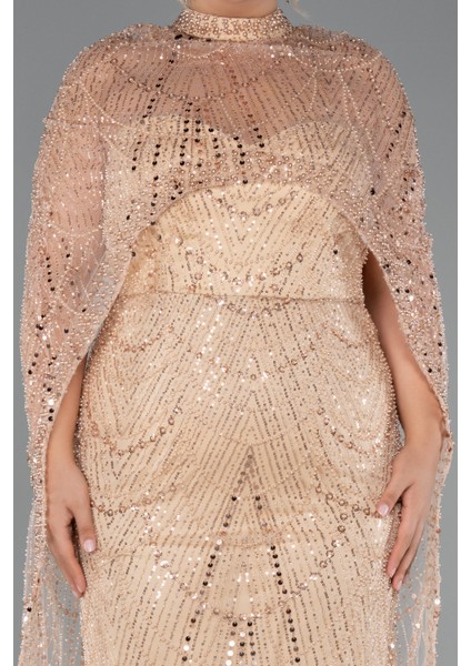 Straplez Boncuk Işlemeli Şallı Büyük Beden Uzun Abiye ABU5328 indirimleri