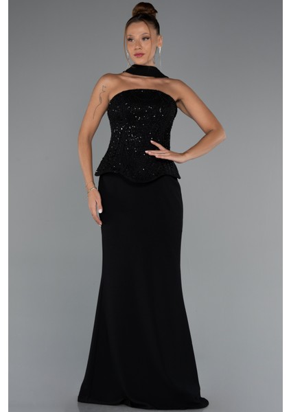 Pullu Straplez Peplum Kesim Uzun Abiye Elbise ABU5320